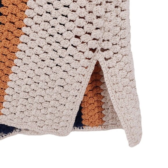 NWT Faherty Sawyer Crochet Knit Poncho Caspian Stripe Hooded Sweater XS S - Picture 3 of 5